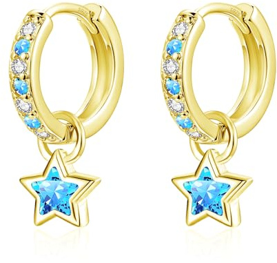 Zecimi Creolen Silber 925, 925 Sterling Silber Stern Hängend Ohrringe Damen | 12mm Stern Ohrhänger mit AAAAA Zirkonia, Klein Hypoallergen Kreolen Hängeohrringe, Mode Kinderohrringe Schmuck für Mädchen