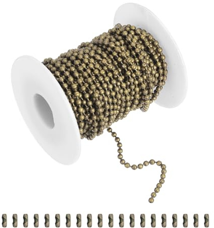 QUARKZMAN 33ft Kugelkette Aus Edelstahl Mit 20 Stück Verbindern Für Anhänger Hundemarken Schlüsselanhänger Weihnachtsschmuck (Bronze 3mm Außendurchmesser)