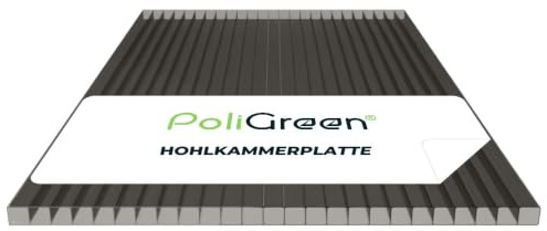 14x Hohlkammerplatten 6mm Polycarbonat 1200x700 mm – Doppelstegplatten Gewächshausplatten, Rauchgrau, UV-beständig, zuschneidbar - PoliGreen®