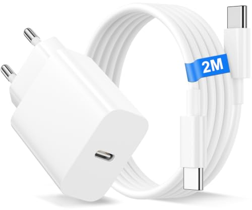Cargador iPhone 17 16 15, 20W Cargador USB C con 2M Cable USB C Carga Rapida, Enchufe Adaptador Tipo C para iPhone 15/16/17/Pro/Plus/Pro max/17Air/16Pro/15Pro/iPad Pro/Air/Mini,Samsung Galaxy S25 S24