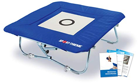 Sport-Thieme Minitramp Standard | Stoßdämpfendes Sprungtuch | Integrierte Ganzabdeckung | Stabiles Gestell | Vielseitig einsetzbar | Blau-Weiß-Silber