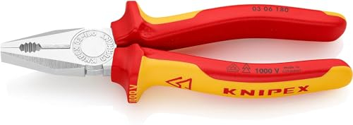 Knipex Pinza Universale Cromata, Isolati con Manici Rivestiti in Materiale Bicomponente, Collaudati Vde 180 Mm (Confezione Self-Service/Blister) 03 06 180 Sb