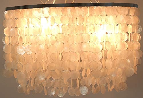 GURU SHOP Deckenlampe/Deckenleuchte, Muschelleuchte aus Hunderten Capiz, Perlmutt Plättchen - Modell Colima, 50x75x40 cm