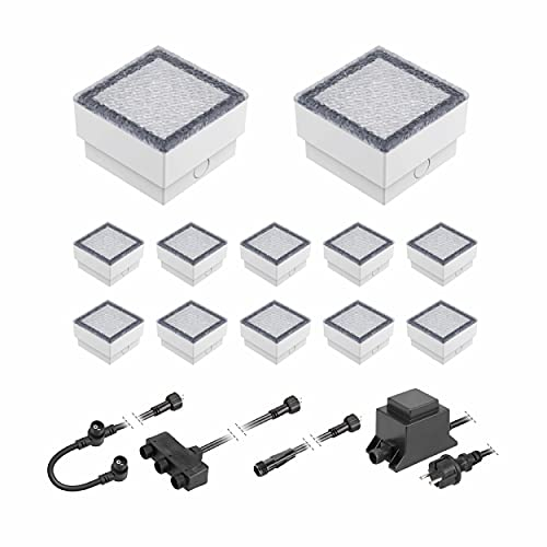 ledscom.de LED Pflaster-Stein Gorgon Boden-Einbauleuchte für außen, 10x10cm, 12V, warm-weiß 12er Set