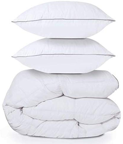 IDMarket - Couette 220x240 CM AELA en Plume d'oie Anti acarien 500 GR + 2 oreillers