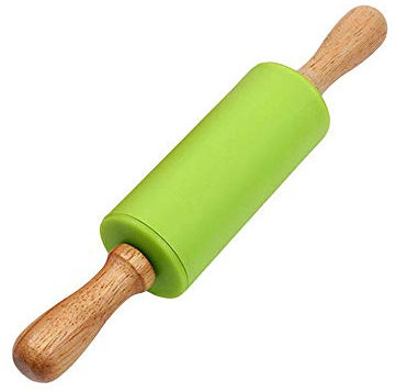 FeiliandaJJ Teigroller 23cm Holzgriff Silikon Nicht klebrig Nudelholz Prägerolle Fondant Roller,Backen Werkzeug für Bäcker Fondant Pie Crust Cookie & Teig Weihnachten (Grün)