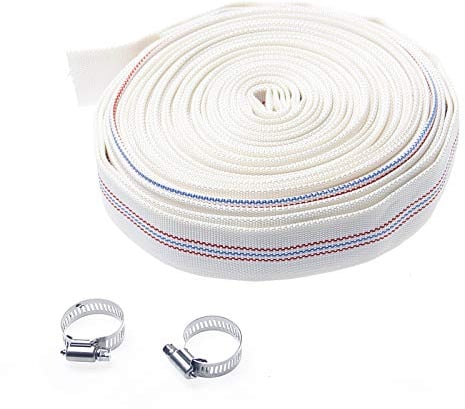 KATSU Flachschlauch Ablaufschlauch 20 m x 25 mm, geruchsfrei, mit 2 Clips für Tauch- und andere Wasserpumpen, Abflussteiche, Gartenbewässerung, Whirlpools, Schwimmbecken, Weiß 664325