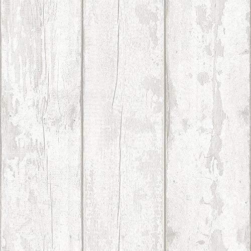 White Washed Wood Panel Effect Wallpaper Worn Distressed Grey White Y�L