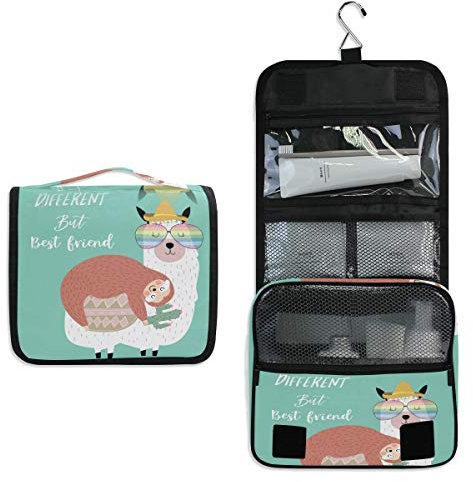 Linomo Hanging Reise Kulturbeutel für Damen und Herren, Süß Faultier Lama Kosmetik Make-up Tasche mit Haken