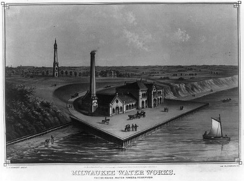 HistoricalFindings Photo: Milwaukee Water Works,Engine House,Water Tower,Reservoir,Saiboat,Wisconsin