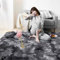 Leesentec Teppiche Weiche Schlafzimmerteppiche Anti-Rutsch-Flauschiger Wohnzimmerteppich Zottelige Fußmatten Groß für Schlafzimmer (120 * 160cm, Schwarz grau)