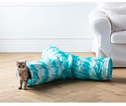 Dehner Katzenspielzeug, Katzentunnel Triplex, Ø 25 cm, Länge 50 cm, Polyester, blau