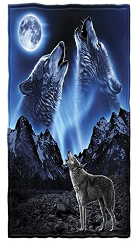Große Strandtücher XXL Badetuch Schnell Trocknend Wasseraufnahme Extra Microfiber,3D Wolf Mond Traumfänger Motiv Handtuch Kinder Jugend Herren Erwachsene Kuscheldecke (Blau,150 x 200 cm)