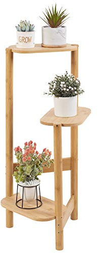 UNHO Porte Plante en Bambou: Etagère Plantes à 3 Niveaux Escalier Plantes sur Pieds Intérieur Extérieur pour Balcon Jardin Bureau Salon Brun 75cmx32cmx27.5cmx17cm Charge Maximale 10kgx3