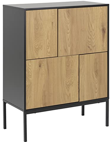 AC Design Furniture Jörn Anrichte mit 4 Türen und 2 Ablagen,H: 103 x B: 80 x T: 40 cm, Schwarz/Wildeiche Optik, Metall/Holz/Melamin,1 Stk.