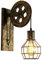 LEDSone Industrielle Vintage-Wandleuchte, Retro-Loft-Riemenradlampe, Leuchte aus gebürstetem Kupfer mit Drahtkäfigschirm (gebürstetes Kupfer)