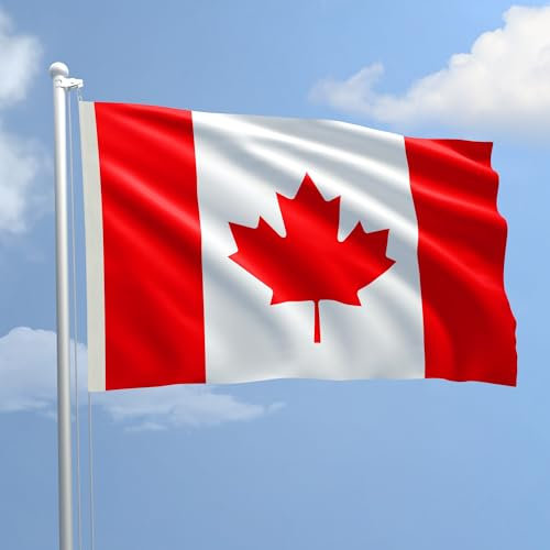 Bandiera CANADA 100x150 cm in poliestere NAUTICO 115 gr/mq con doppia piega perimetrale, corda e guaina. Adatto sia IN/OUT DOOR