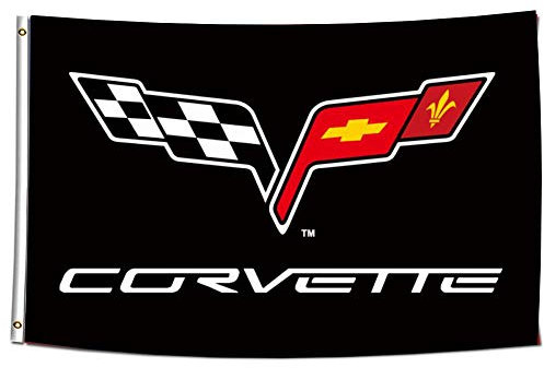 ENMOON Corvette-Flagge (2 x 3 Fuß, lebendige Farben, 150D Poly) Shop-Banner HD-Druck, 2 Messingösen für Garage, Autorennen