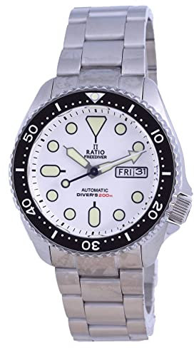 RATIO FreeDiver White Dial Sapphire Crystal Stainless Steel Automatic RTA109 200M Men's Watch