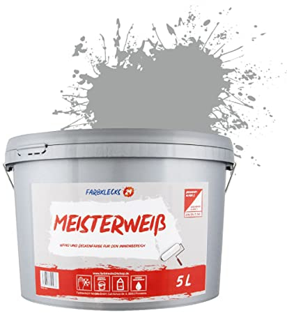 Farbklecks24 Meisterweiß Color, Wandfarbe Grau 7-1 (5L),(versch. Farben),hohe Deckkraft