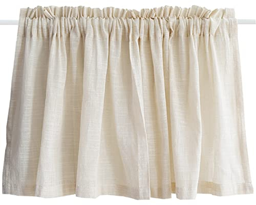 A.Monamour Tenda Corta per Finestra Piccola in Cotone Beige e Lino Trasparente - Mezza Tenda da Cucina Bistrot Caffè, Mantovana, a Vetro, a Pannello, Porta Armadio e Lavandino