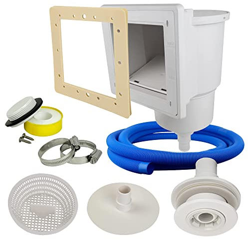 well2wellness Pool Skimmer Set Kompakt | Oberflächensimmer für Schwimmbäder | Inklusive Einlaufdüse und Schlauch | Geeignet für Stahlwandpool & Rundpool | Robust | Leckfreie Dichtung