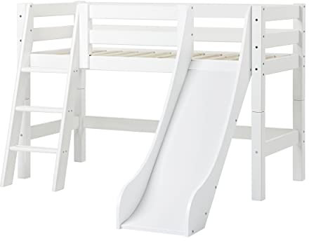 Hoppekids Lit à mi-Hauteur ECO Luxury avec Toboggan de 70x160 cm - Certifié Nordic Swan et TÜV - Fabriqué en Bois de pin FSC certifié