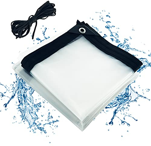 Bâche Transparente imperméable, bâche en Tissu avec Oeillets et Corde, auvents Pliables et bâches résistantes aux intempéries, pour Serre de Plantes de Meubles de Jardin Toit de huche (3x5m)