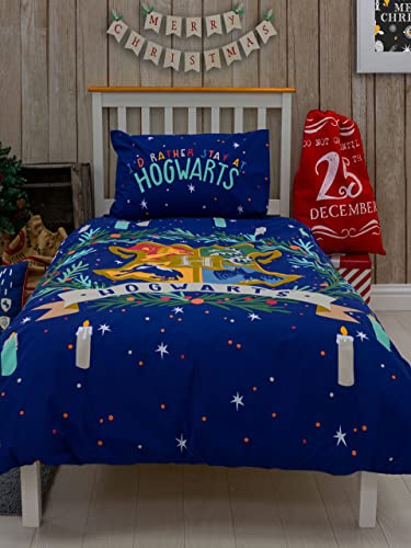 Harry Potter Weihnachts-Joyex-Bettbezug für Einzelbett, wendbar, zweiseitiges Design, Kinder-Bettwäsche-Set mit passendem Kissenbezug, 135 x 200 cm