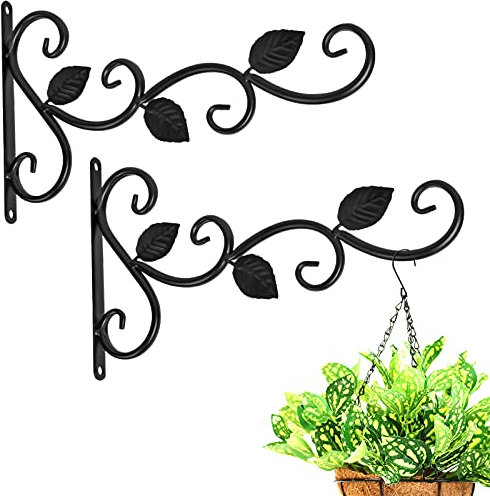 Hanunalir 2pcs Black Metal Hanging Basket Hooks, Wall Mount, Retro Style, 3KG Capacity, Indoor/Outdoor Use