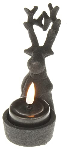 MACOSA VM100415 Teelichthalter Hirsch schwarz matt Metall modern Deko Kerzenständer Tisch-Dekoration Kerzenhalter Teelicht-Halter Weihnachten Advent