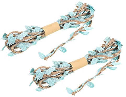 PATIKIL 6.6ft 5mm Burlap Leaf Ribbon, 2 Pack Braided Decoration Vine Natural Jute Rope Twine with Artificial Leaves for Jungle Wedding Party Home Garden Decor, Sky Blue