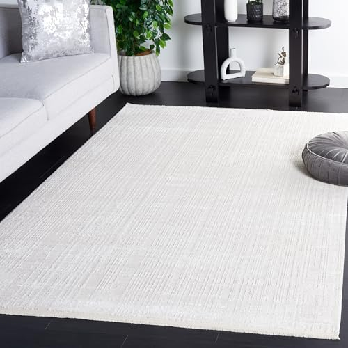 SAFAVIEH Geometrisch Teppich für Wohnzimmer, Esszimmer, Schlafzimmer - Whisper Collection, Kurzer Flor, Elfenbein, 122 X 183 cm