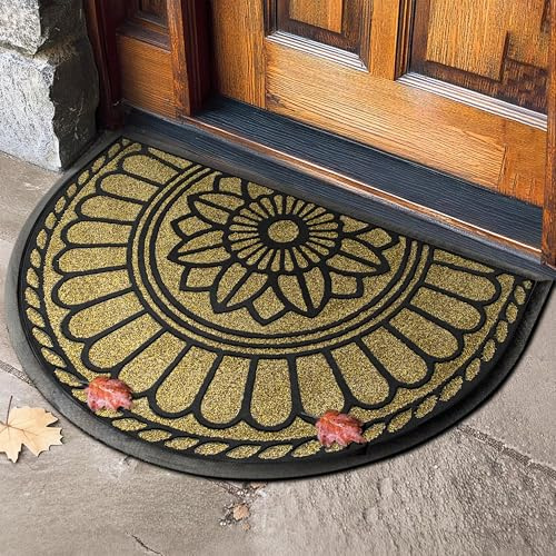Mibao Half Round Door Mat Outdoor, Heavy Duty Front Door Mat, 45 x 75 Cm, Anti Slip Entrance Mat Outside,Dirt Trapper Rubber Backed Doormat, Rust Mat