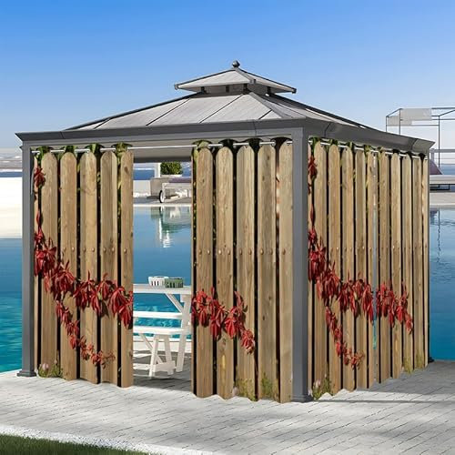 REDLEO Tende per pergola, impermeabili, oscuranti per esterni, termiche, con occhielli, tende da giardino per pergola, patio, 132 x 274 cm, 2 pannelli, recinzione in legno