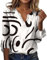 TIMEMEAN T Shirt Femme,Tuniques pour Femmes 2023 Blouse à Manches 3/4 en Forme De Cloche pour L'Automne Et L'Été Chemises Habillées Décontractées à Col en V Et à Motifs Abstraits pour Les Vacances