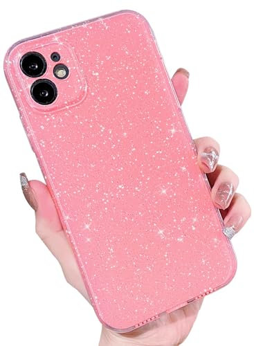 Finyosee Compatible with iPhone 11 Case 6.1 inch, Cute Neon Bright Color,Glitter Bling Thin Slim Shockproof Silicone Sparkly Case, Soft TPU Phone Case for Women Girl-Pink