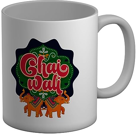 Shopagift Tea Chai Mug Chai Wali Indian Elephants White 11oz Large Gift Ceramic Cup