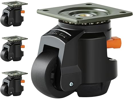 VEVOR Roulettes Pivotantes pour Meubles Lot de 4 Roulettes de Nivellement Capacité de Charge Totale 1000 kg Diamètre 63,5 mm Poignée Améliorée Roues Réglables 360° avec Pieds pour Établis, Machines
