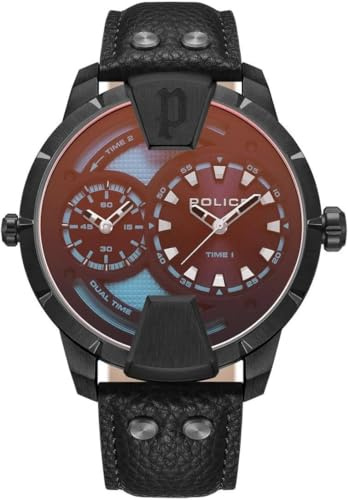 Police Huntley Uhr für Herren in der Farbe Schwarz mit Armband aus Leder, Wasserdichtigkeit: 5 bar, Gehäusedurchmesser: 48 mm, PEWJA0022001