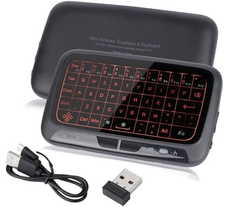 KeautFair H18 Mini Wireless Keyboard Touchpad Full Screen Portable Adjustable Backlight RGB Rechargeable Portable Cordless 1600DPI for PC/Laptop/Smartphone/Playstation Windows/iOS/Android(Black)