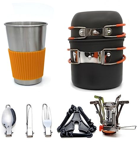 Ustensiles de Cuisine de Camping Ensembles De Cuisine De Camping Kit De Batterie De Cuisine Portable Et Pliable Cuisinière Ustensile Outil Four Pot Pan Vaisselle Randonnée ( Color : Oranje , Size : 8p