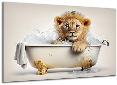 DARO Design - Toiletten-Bild auf 6mm HDF 84x56 cm Baby-Löwe in der Badewanne - Wand-Deko Bilder Lustiges Geschenk