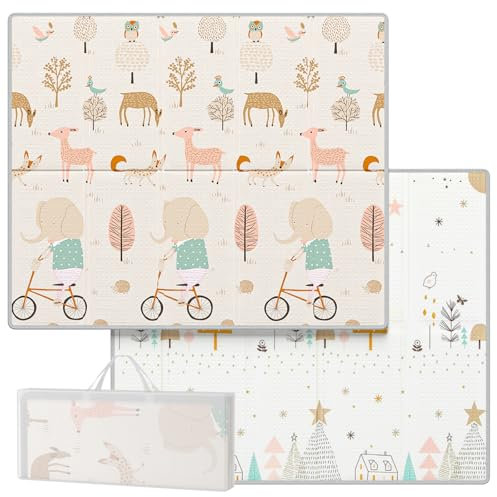 Uanlauo Spielmatte Baby Faltbar, Vogel Krabbelmatte Baby Schadstofffrei, Spielmatte Kinder Spieldecke Randverstärkungsmatte, Krabbeldecke für Baby
