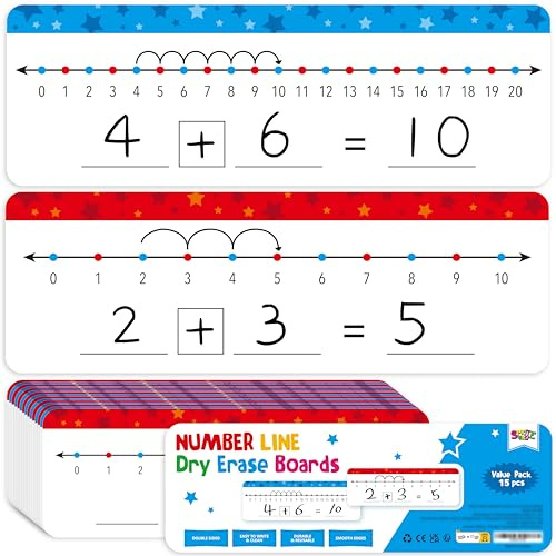 15 PCS Number Line Dry Erase Boards, Double Sided Writable and Erasable Board-0-10 on One Side & 0-20 on Other Side Math White Board for Kids, Students, Classroom and Home (12” x 4”)
