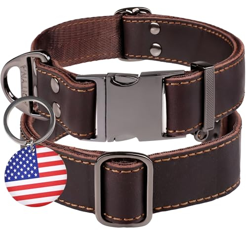 ADITYNA Hundehalsband aus Leder mit Metallschnalle, strapazierfähig, verstellbar für große und extra große Hunde, Spaziergänge und Training (Braun, passend für Halsumfang von 48,3–76,2 cm)