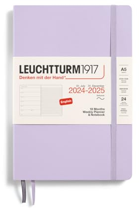 LEUCHTTURM1917 370809 Wochenkalender & Notizbuch Softcover Medium (A5) 2025, 18 Monate, Lilac, Englisch
