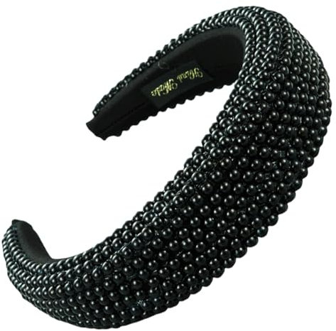 scicent Perlen Haarreifen Damen Breites Dickes Stirnband Retro Perlen Braut Haarbänder Haarschmuck Damen Mädchen Hochzeitsfrisuren Accessoires (Schwarz) 26922