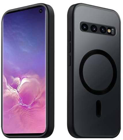 Tawarror Magnetische für Samsung Galaxy S10 Hülle, Kompatibel Mit Magsafe, Matt Transluzente Handyhülle PC Rückseite Kratzfest TPU Fallschutz Stoßfest Anti-Fingerabdruck Schutzhülle, Schwarz