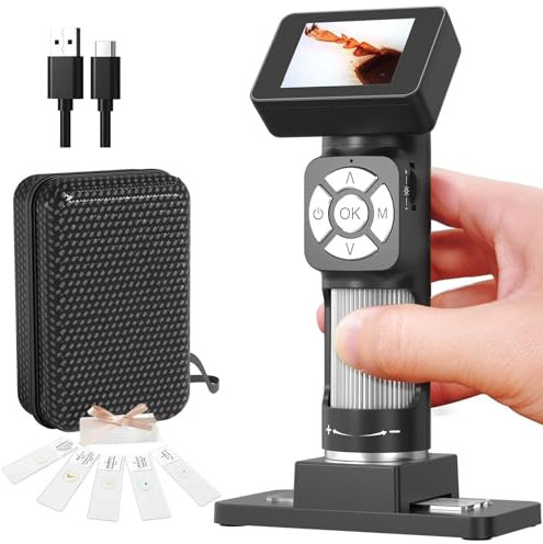Professionelles Digital Mikroskop – Tragbares 10 MP 1080P Mikroskop mit 2,0 Zoll Bildschirm & 8 Verstellbaren LED Leuchten für Kinder und Erwachsene